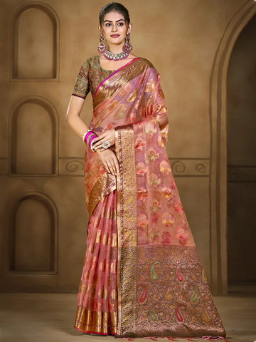 Pink Organza Saree