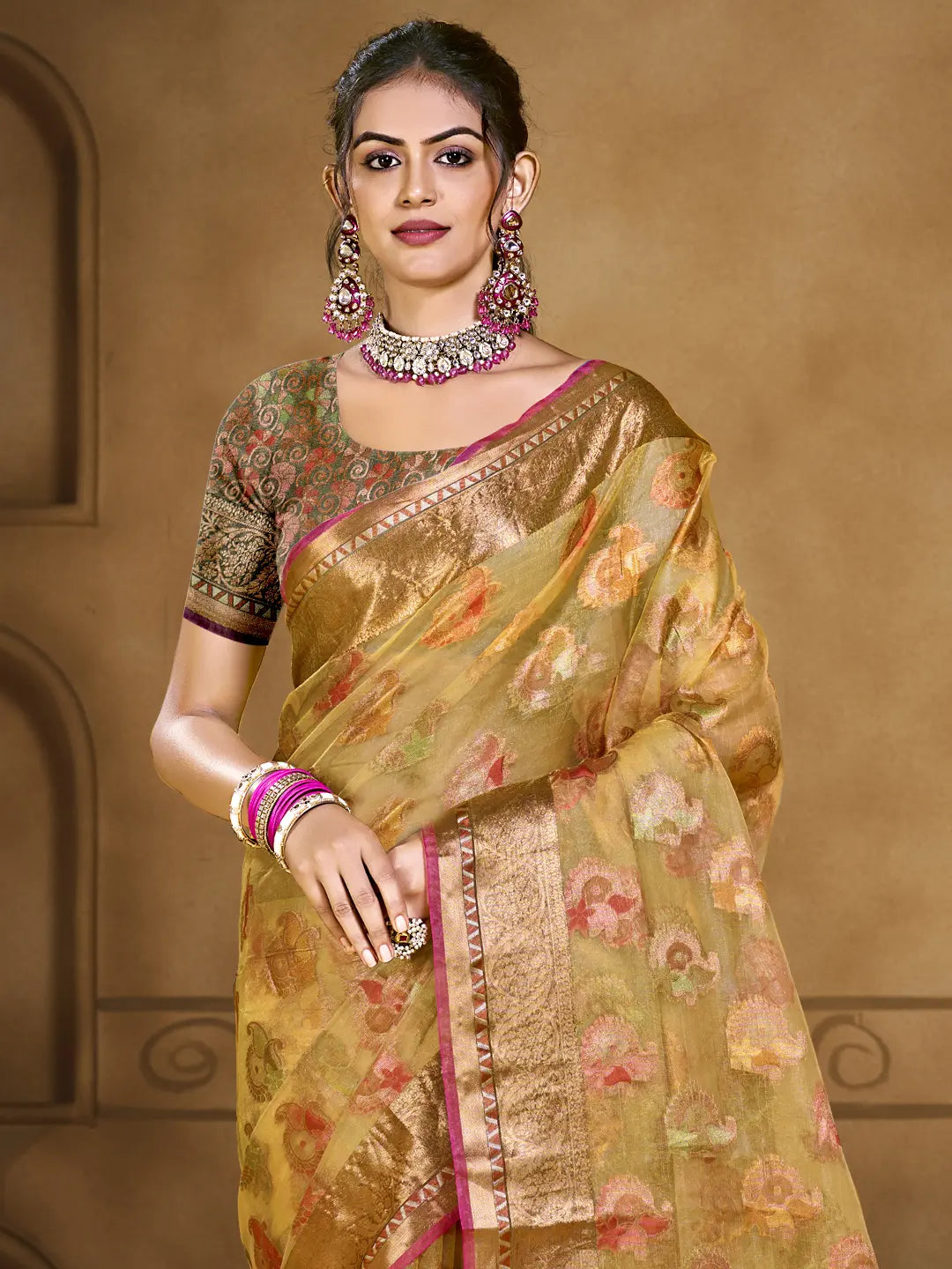 Yellow Organza Saree