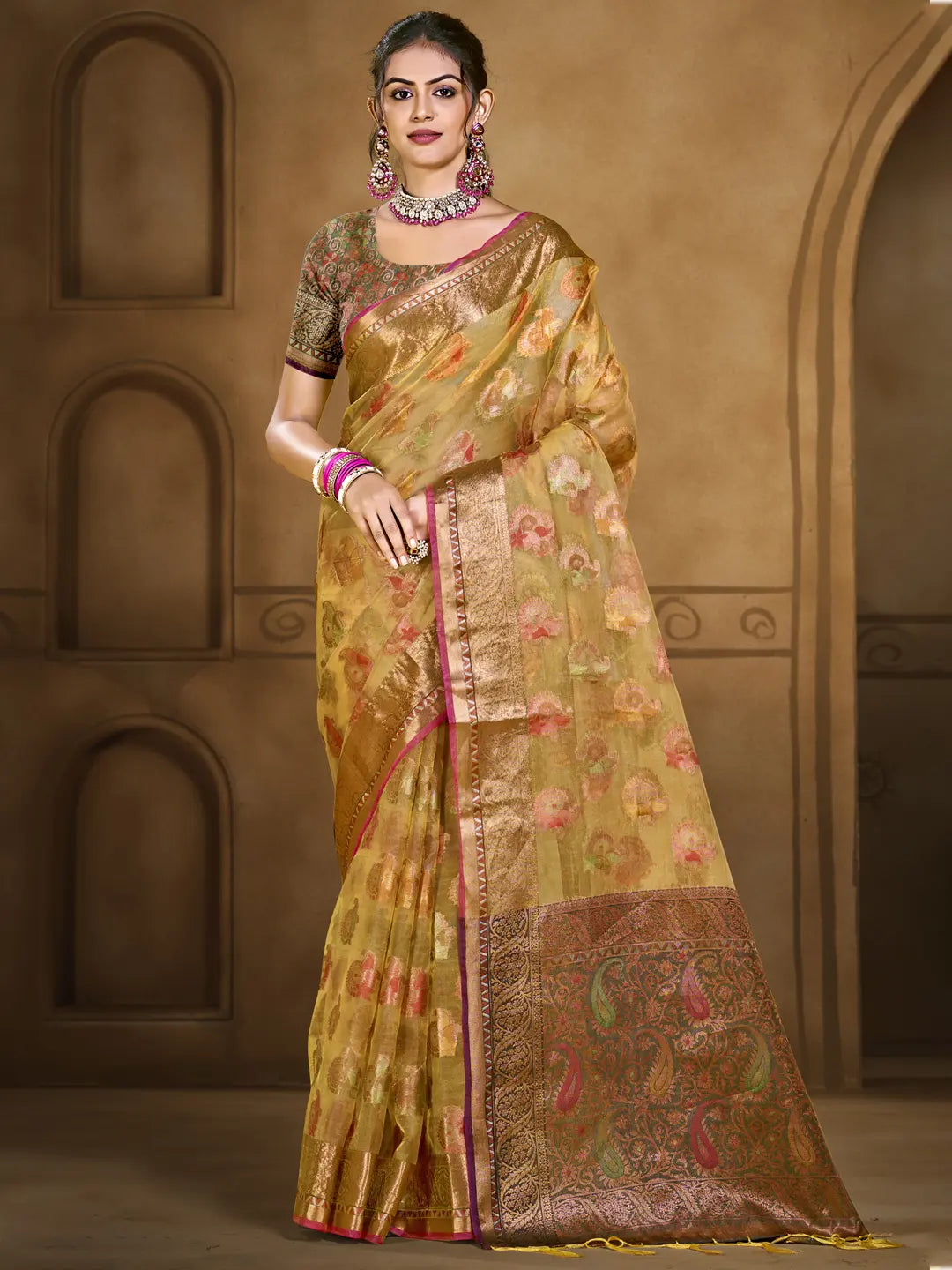 Yellow Organza Saree