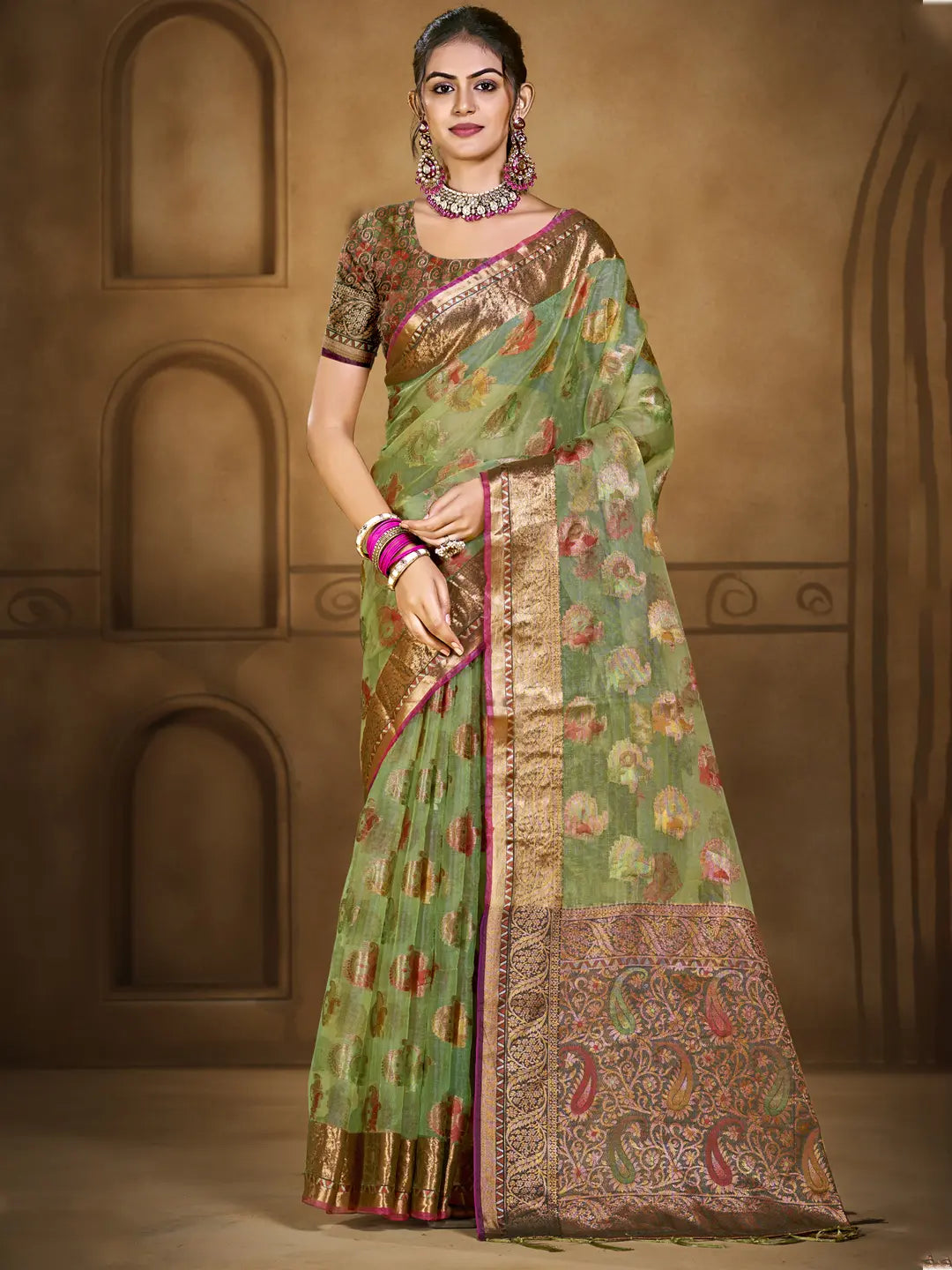 Green Organza Saree