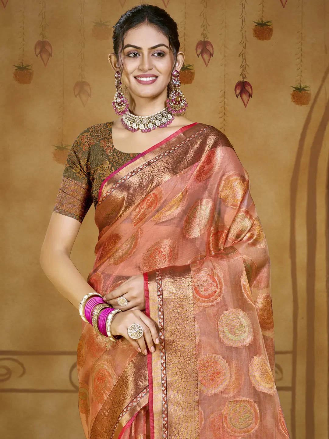 Pink Organza Saree