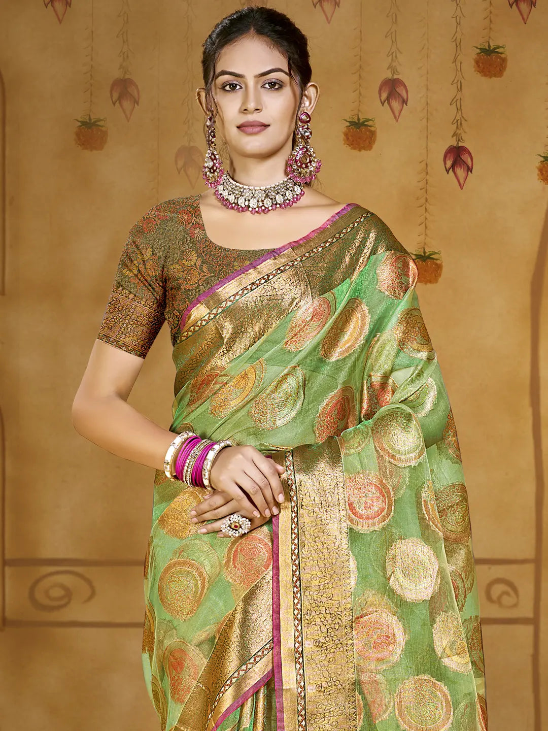 Green Organza Saree