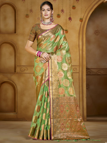 Green Organza Saree