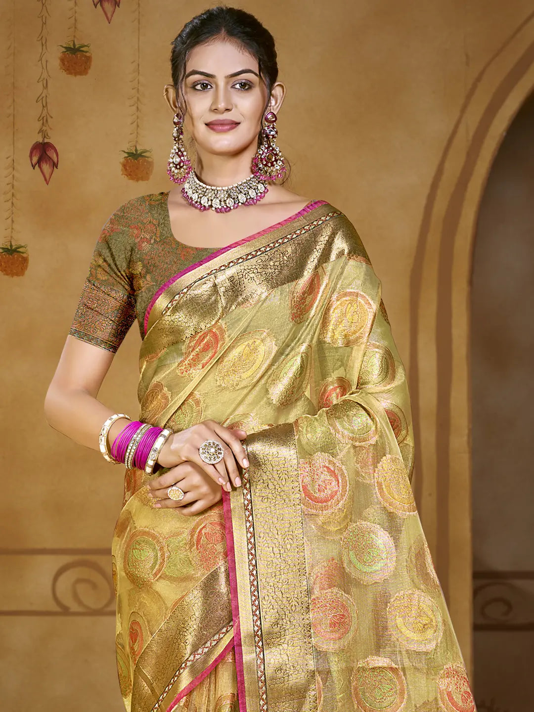 Olive Green Organza Saree