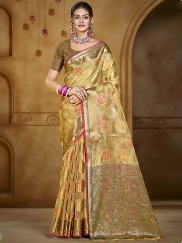 Olive Green Organza Saree