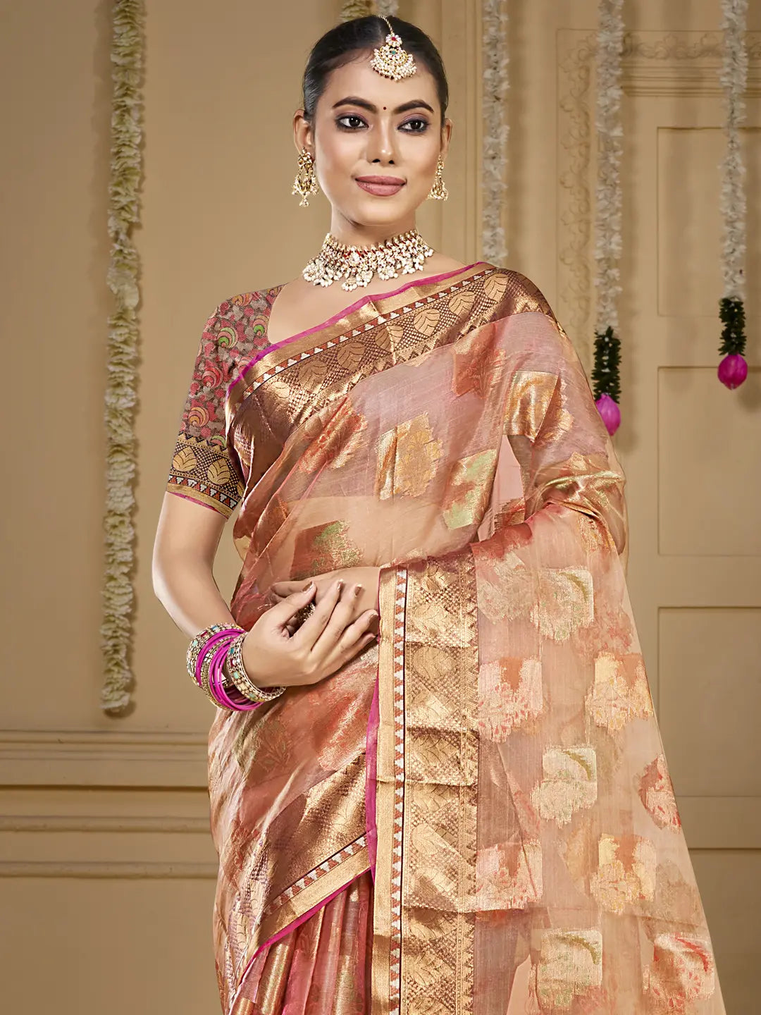 Peach Organza Saree