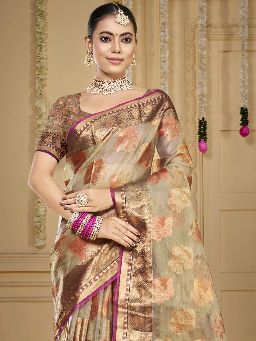 Gray Organza Saree