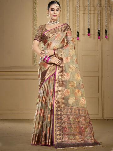 Gray Organza Saree