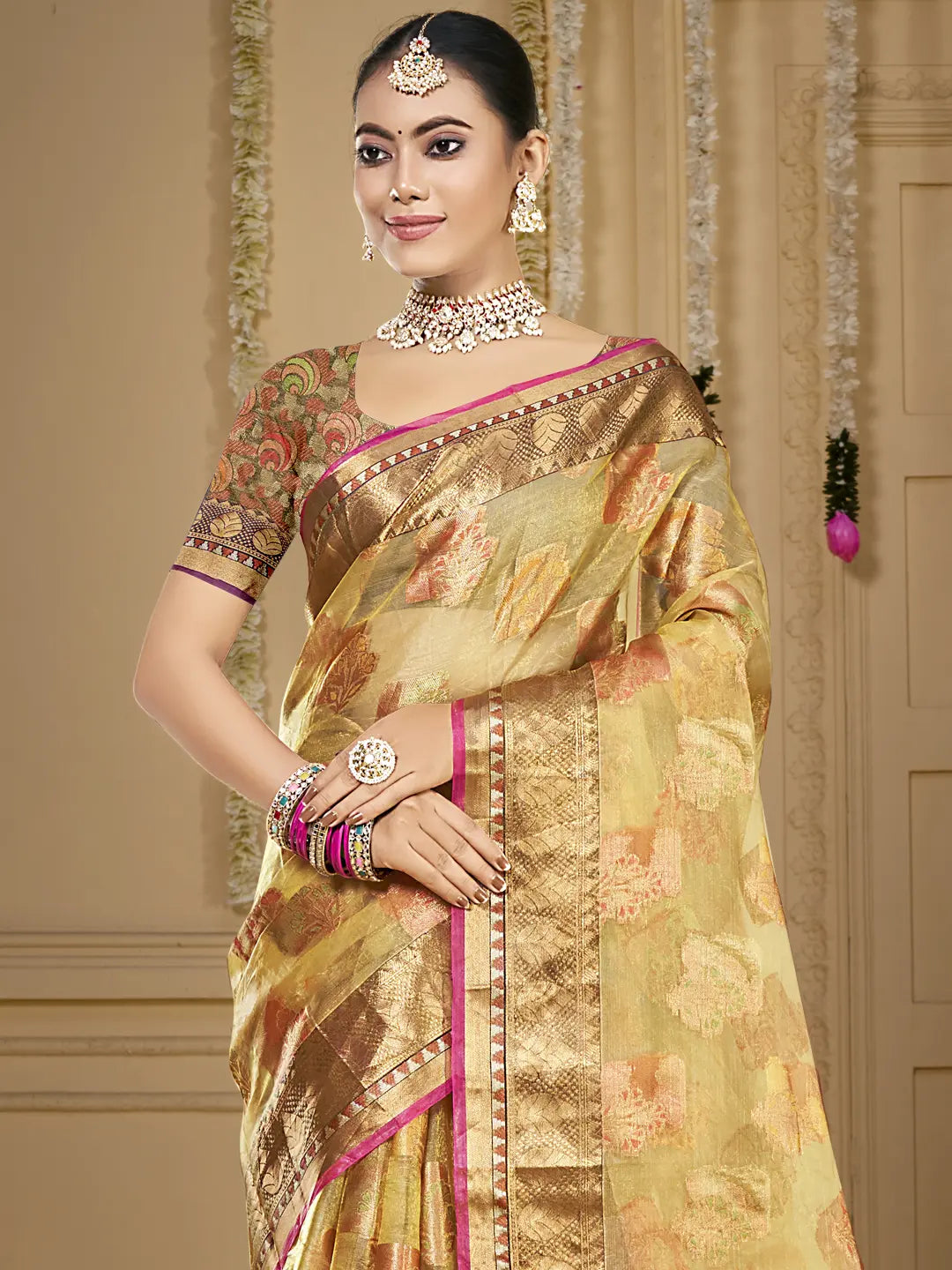 Beige Organza Saree