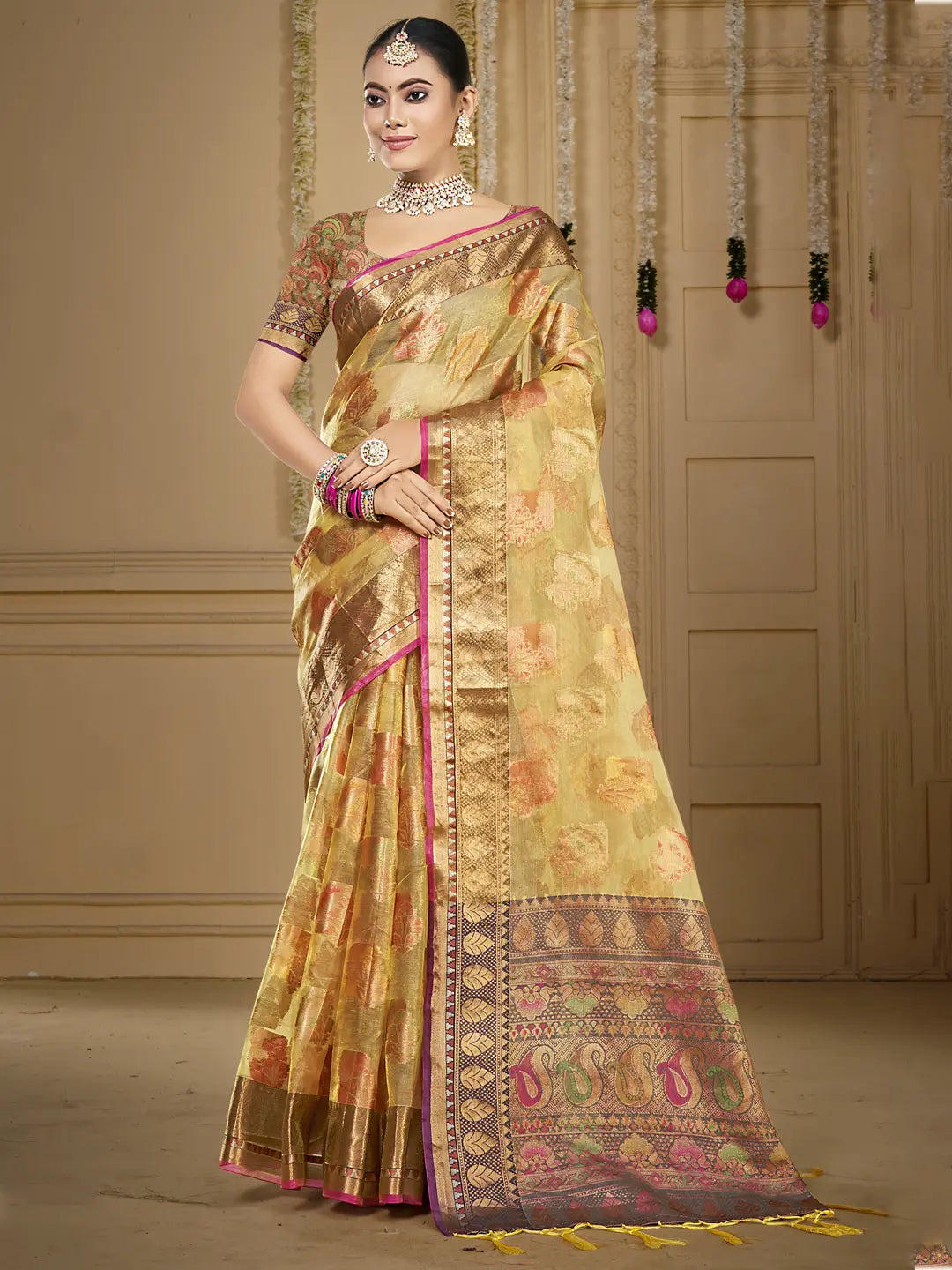 Beige Organza Saree