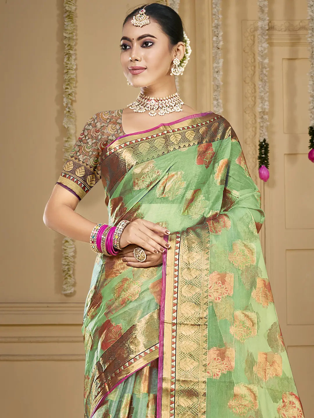 Pista Green Organza Saree