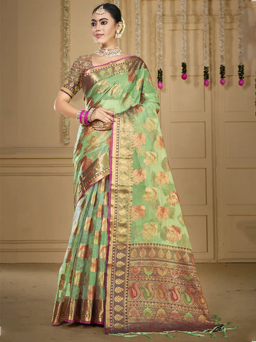 Pista Green Organza Saree