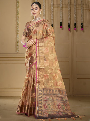 Brown Organza Saree