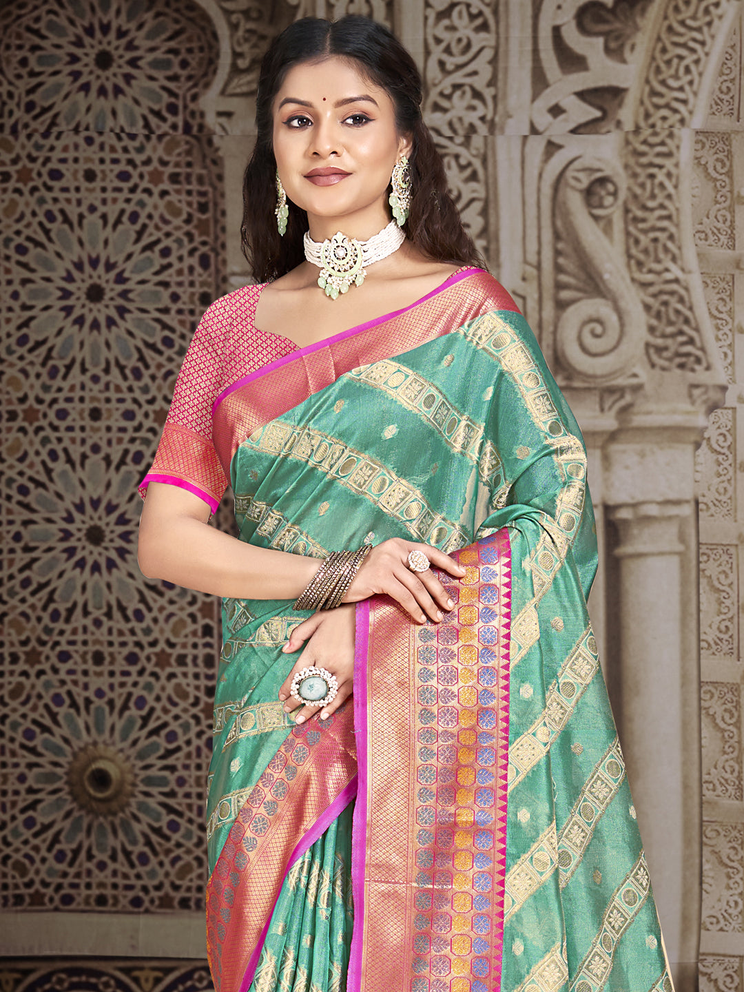 Turquoise Silk Saree