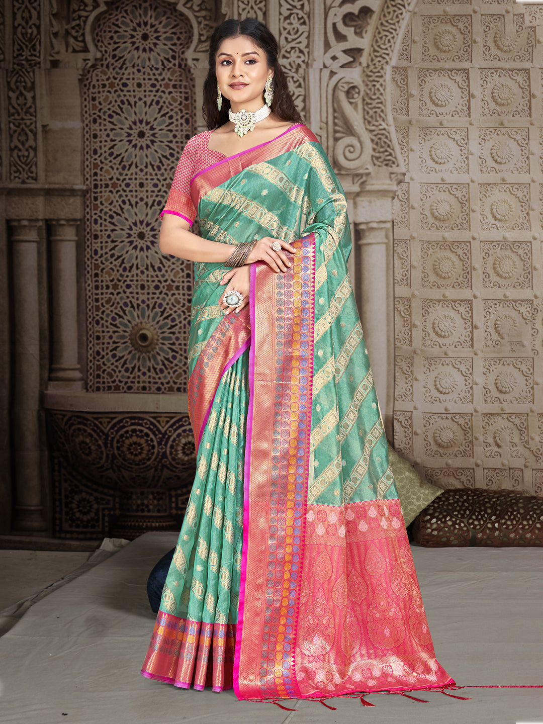 Turquoise Silk Saree