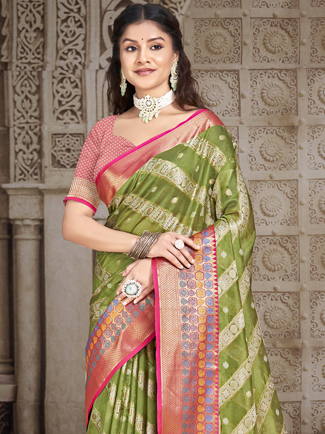 Olive Green Silk Saree