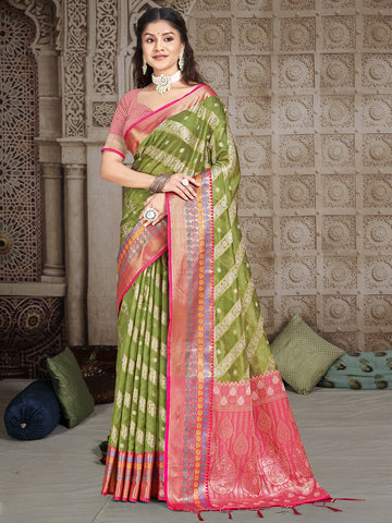 Olive Green Silk Saree