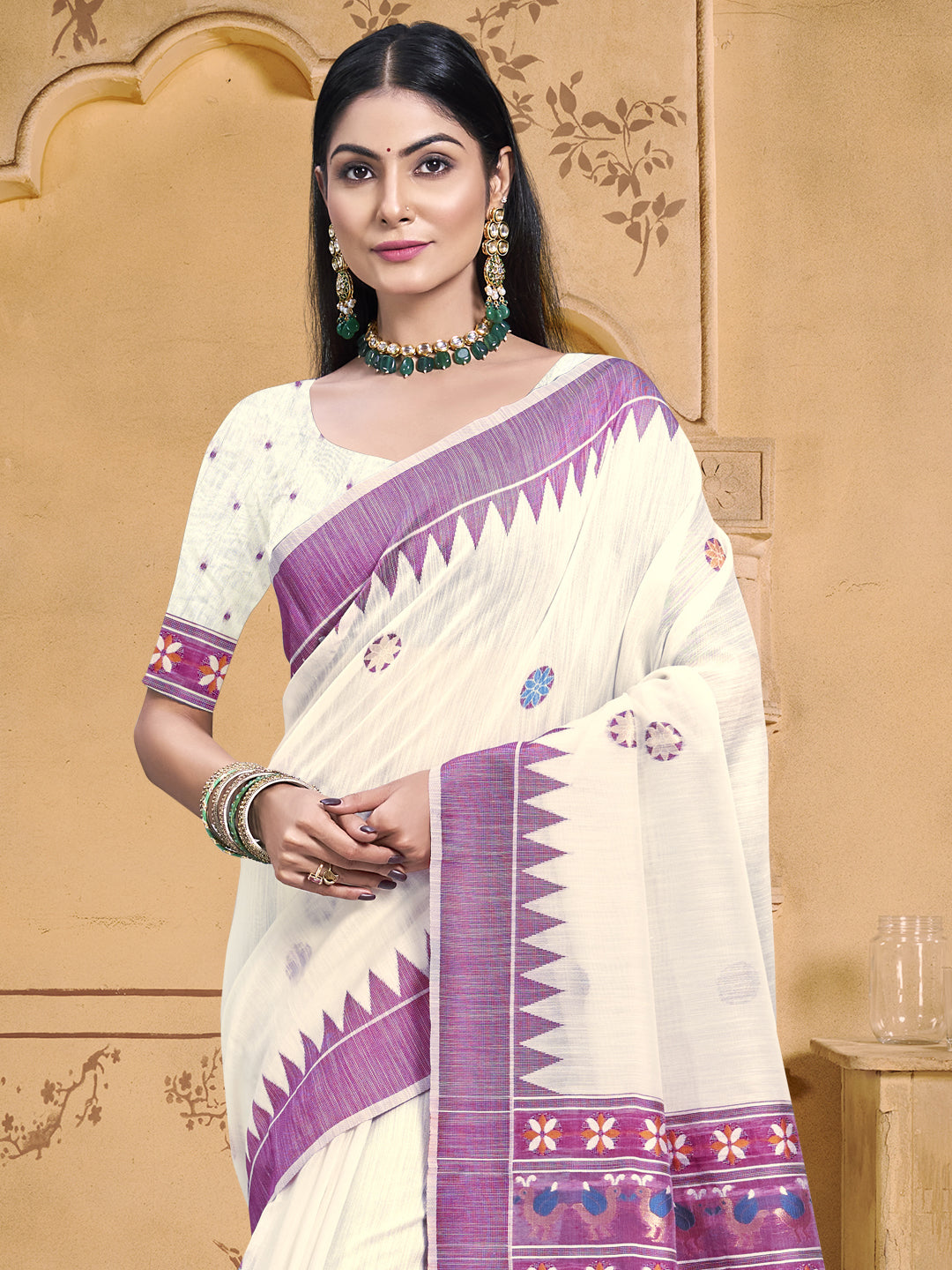 Off White Cotton  Saree