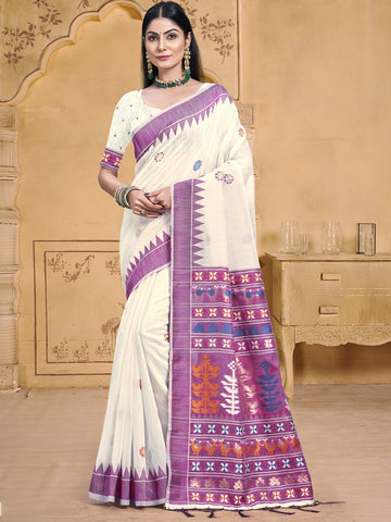 Off White Cotton  Saree