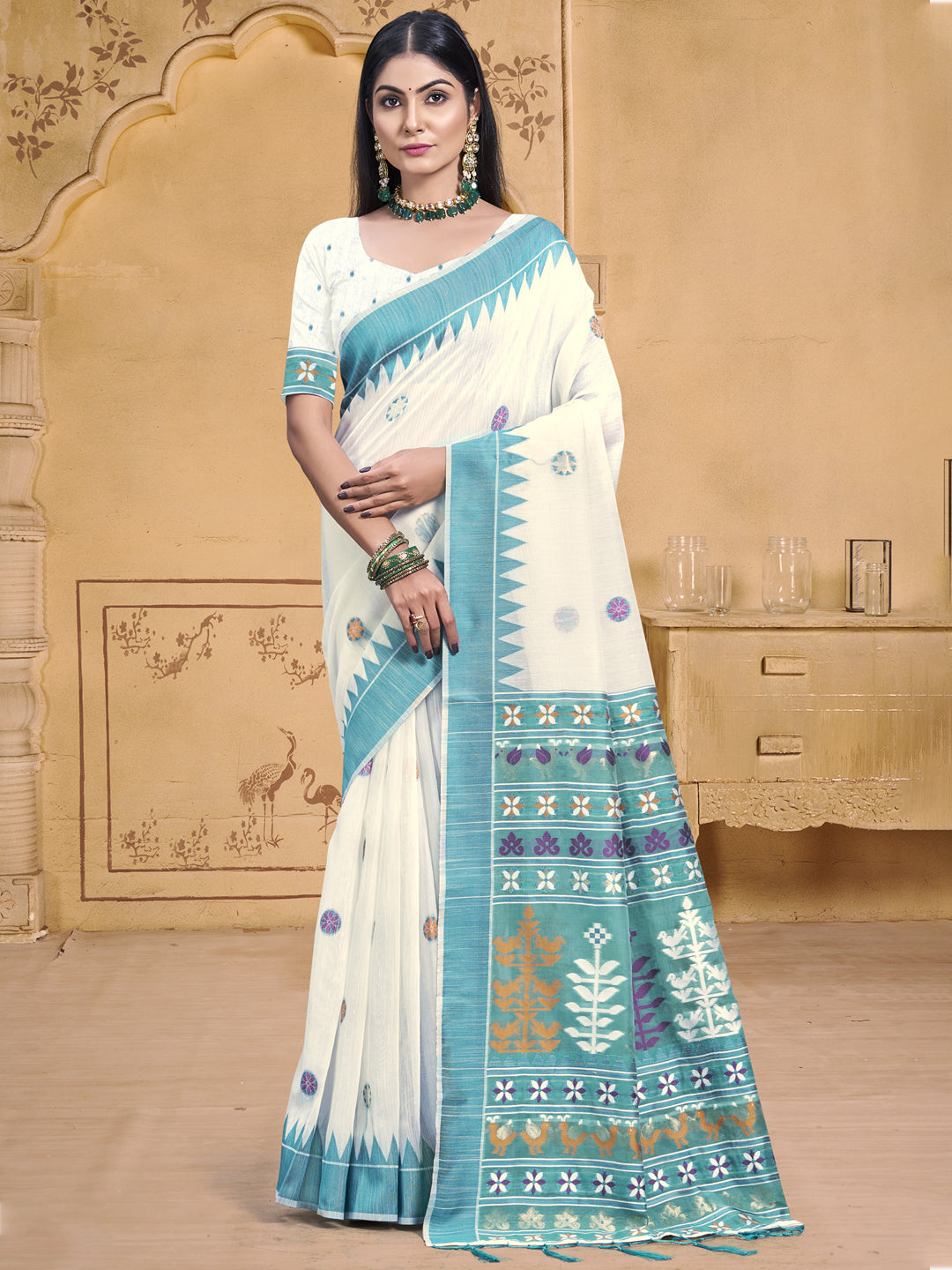 Off White Cotton  Saree