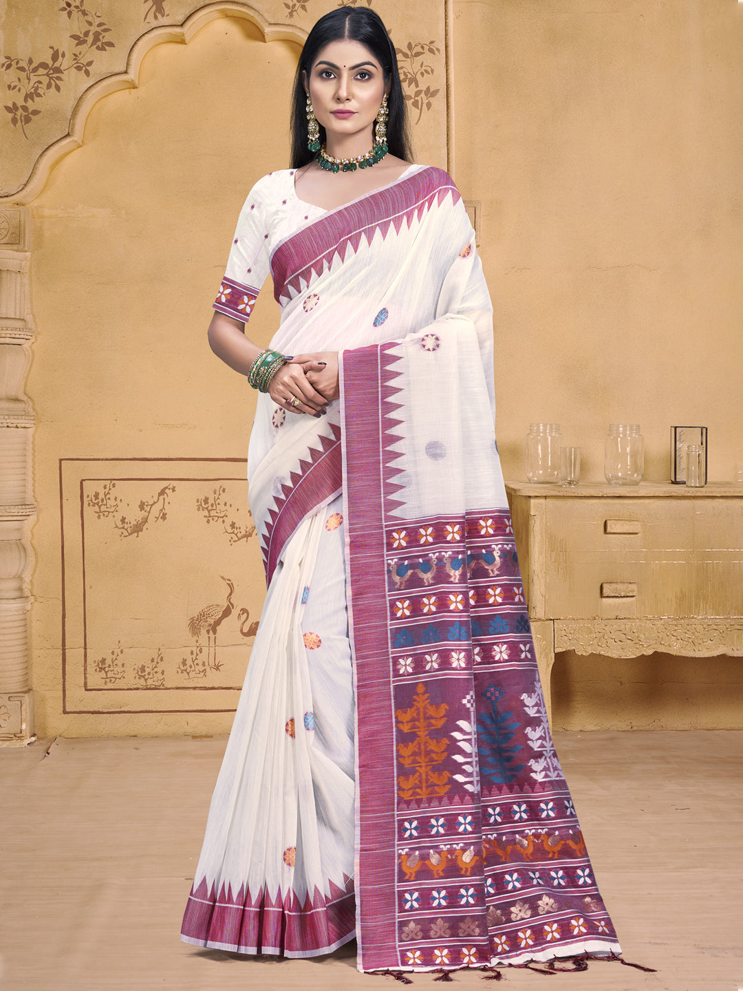 White Cotton  Saree