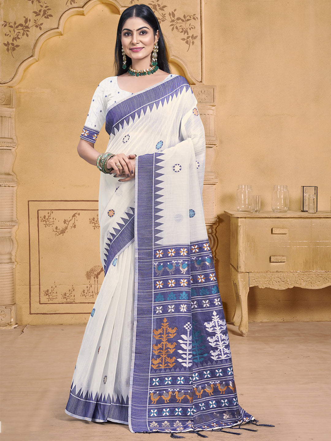 White Cotton  Saree