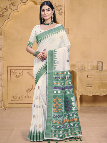 White Cotton  Saree