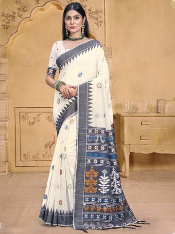 White Cotton  Saree