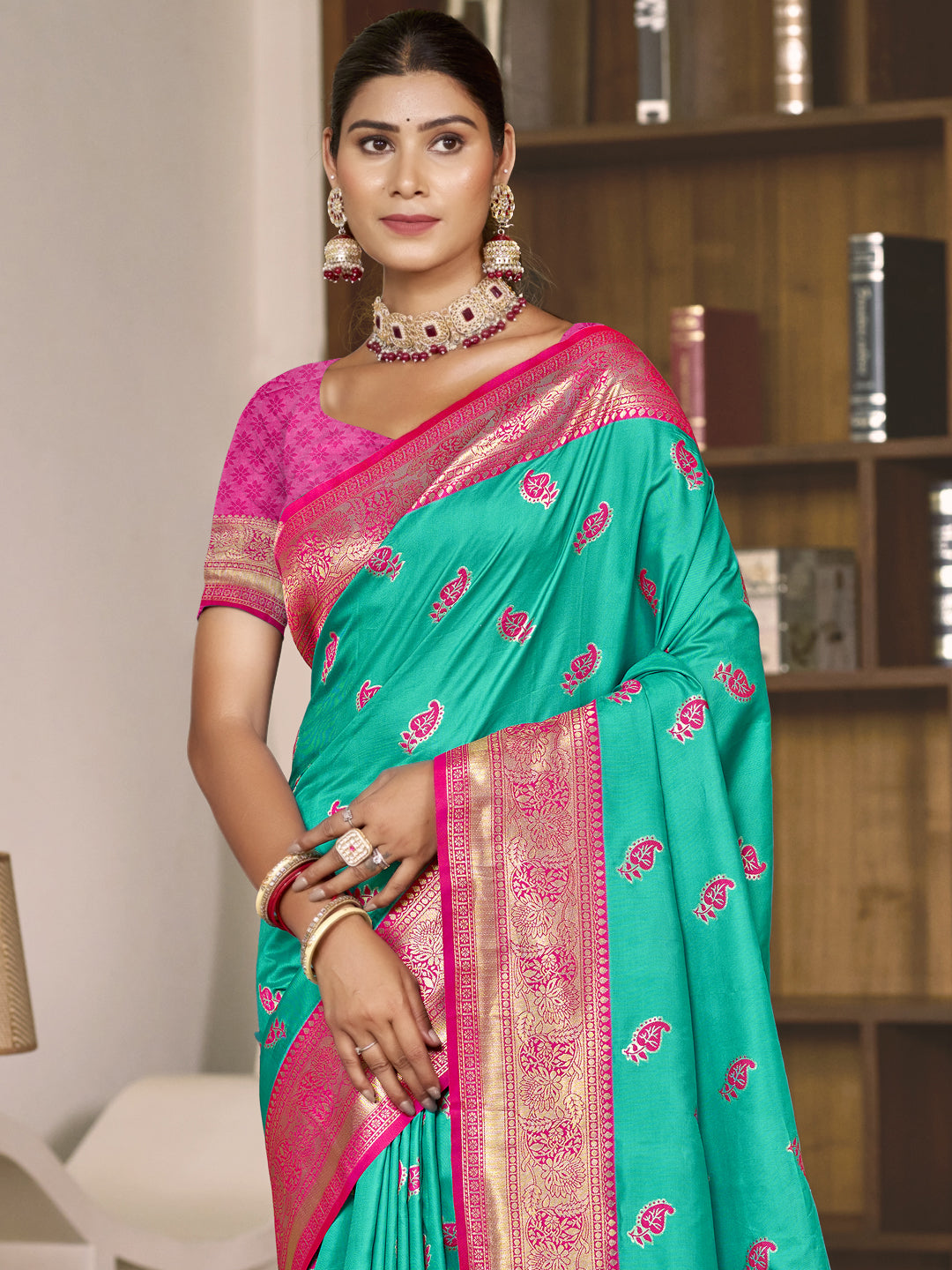 Teal Green Silk Saree