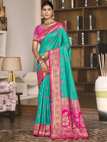 Teal Green Silk Saree