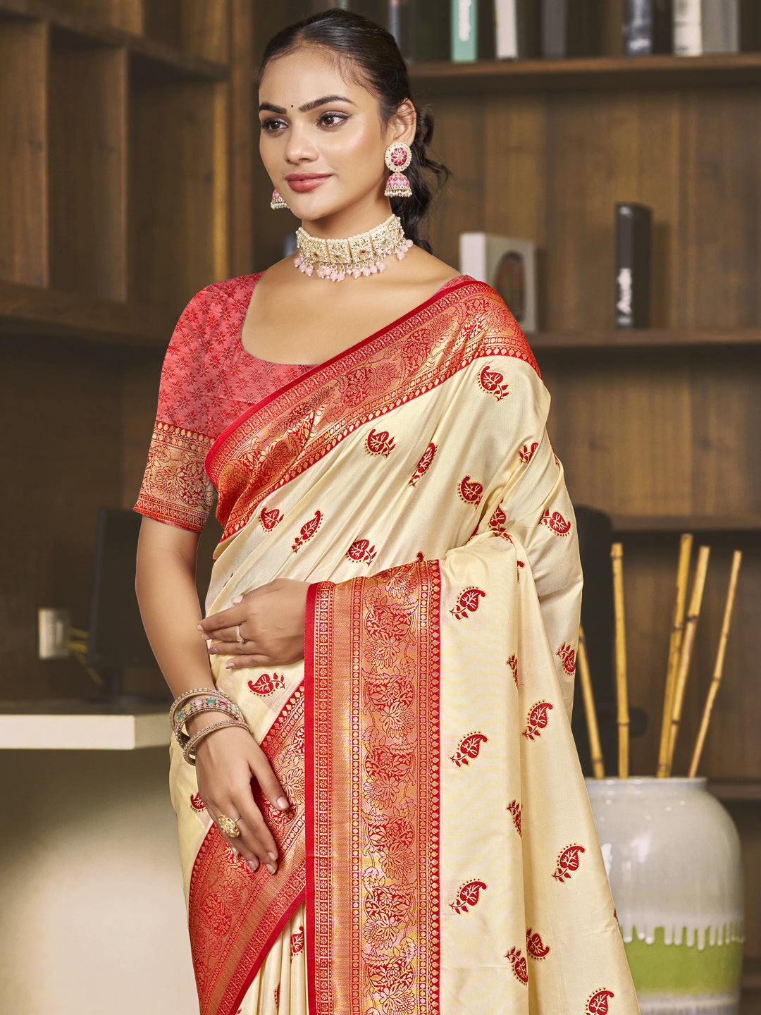 Cream Silk Saree