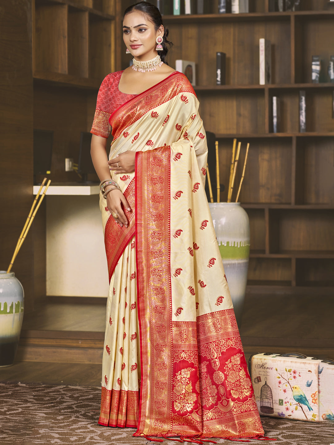 Cream Silk Saree