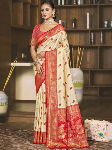 Cream Silk Saree