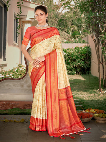 Cream Silk Saree