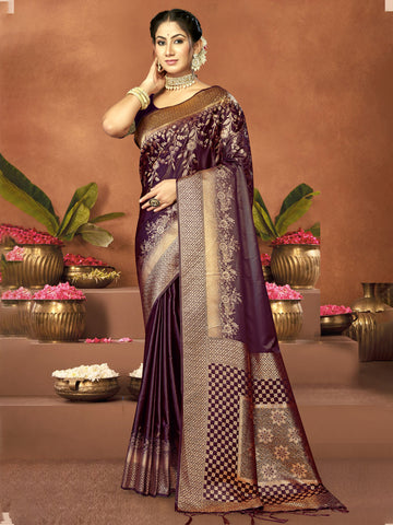 Sangam Purple Satin Silk Saree