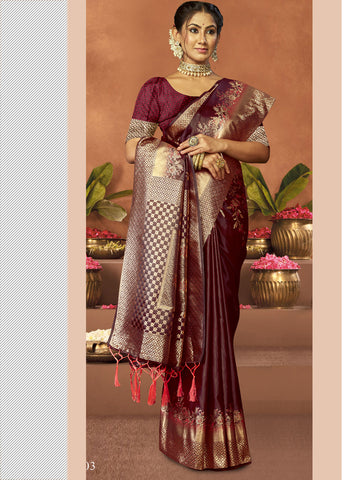 Sangam Maroon Satin Silk Saree