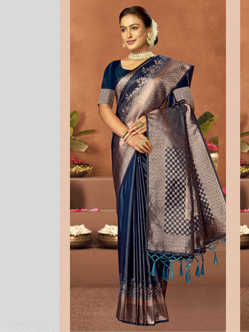 Navy Blue Satin Silk Saree