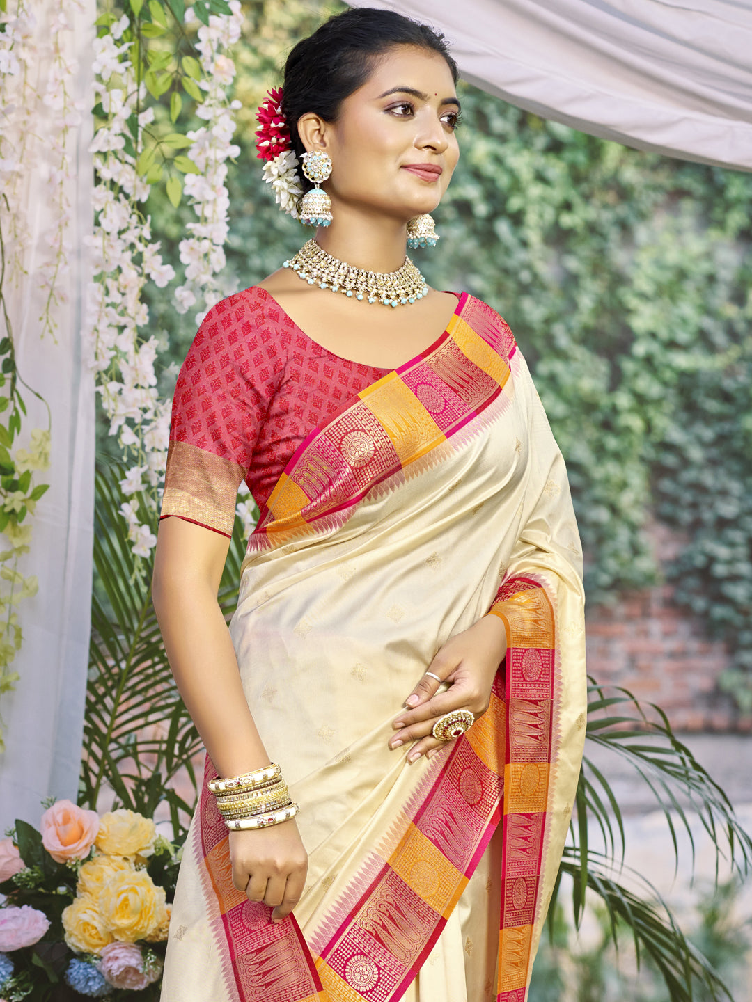 Cream Silk Saree