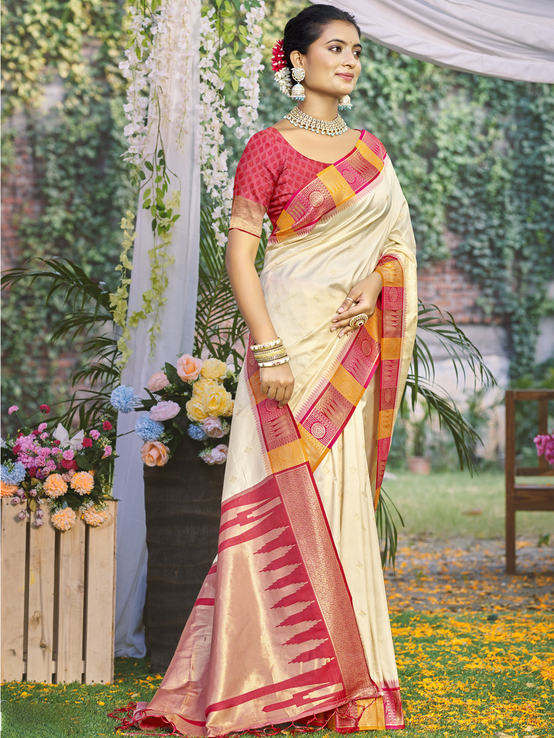 Cream Silk Saree