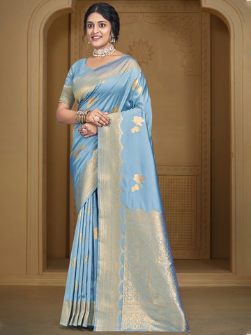 Sangam Sky Blue Silk Saree