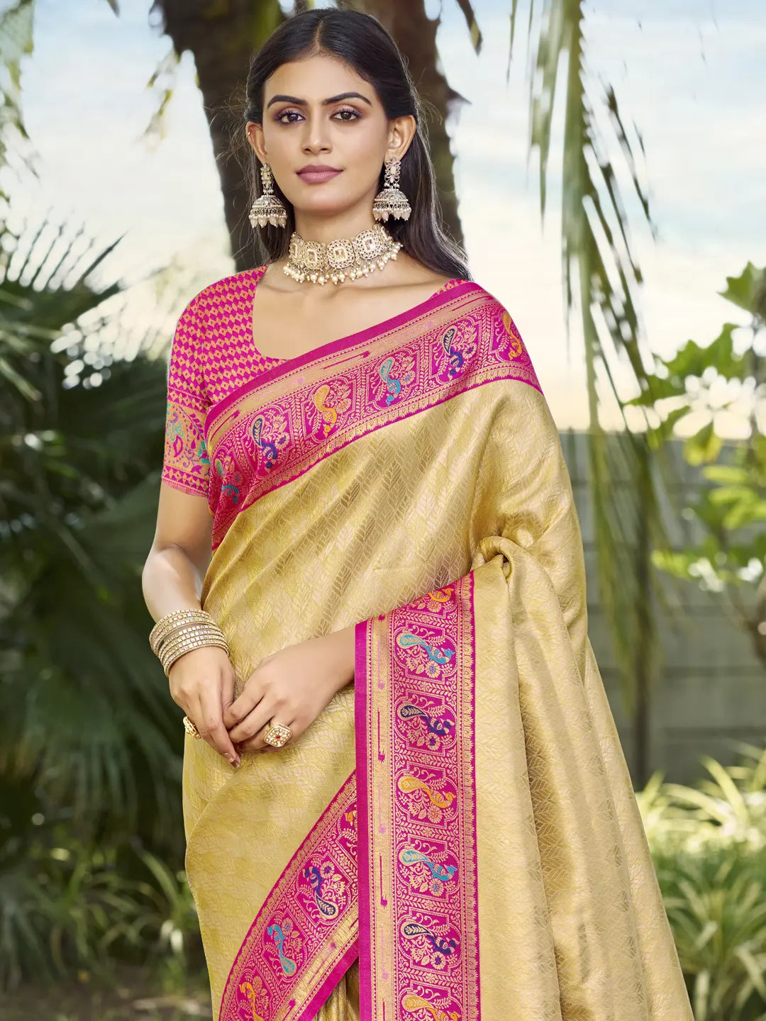 Beige Silk Saree