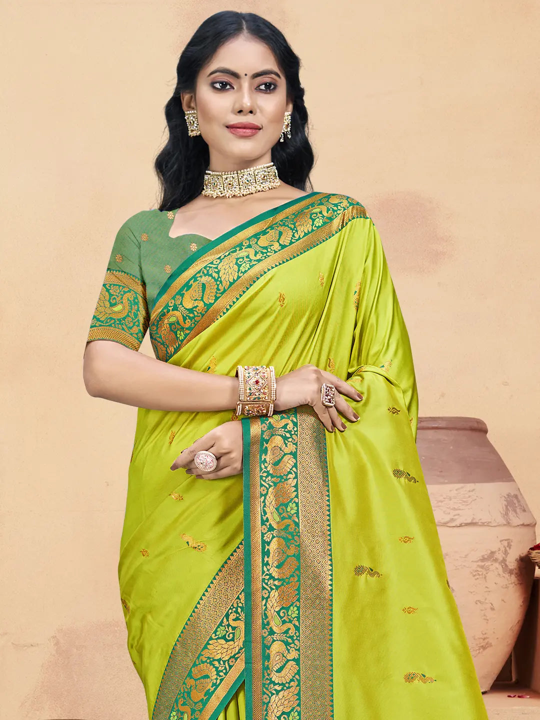 Lime Green Silk Saree