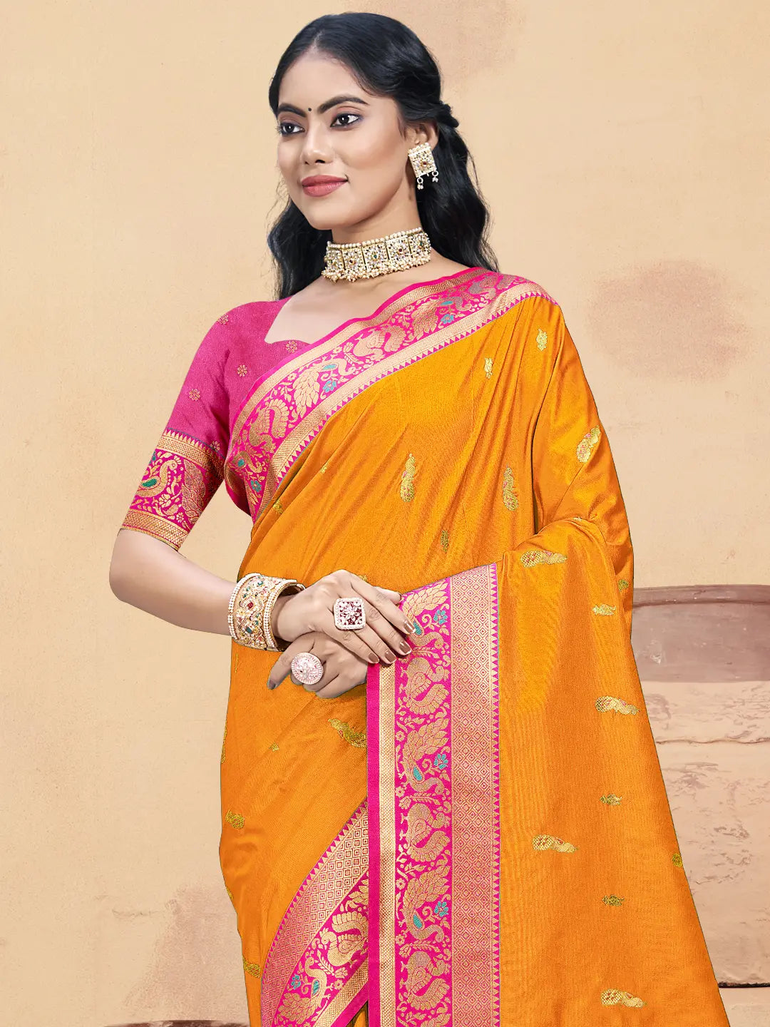 Mustard Yellow Silk Saree