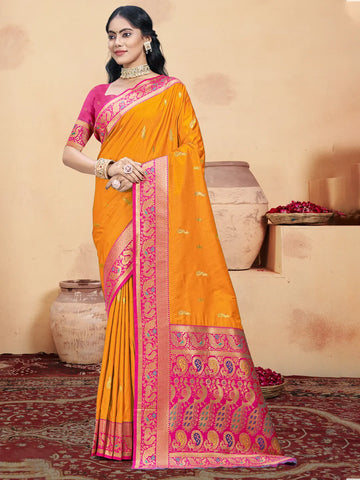 Mustard Yellow Silk Saree