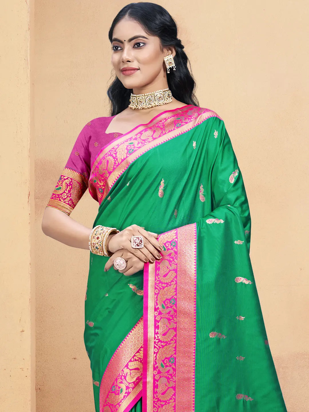 Teal Green Silk Saree