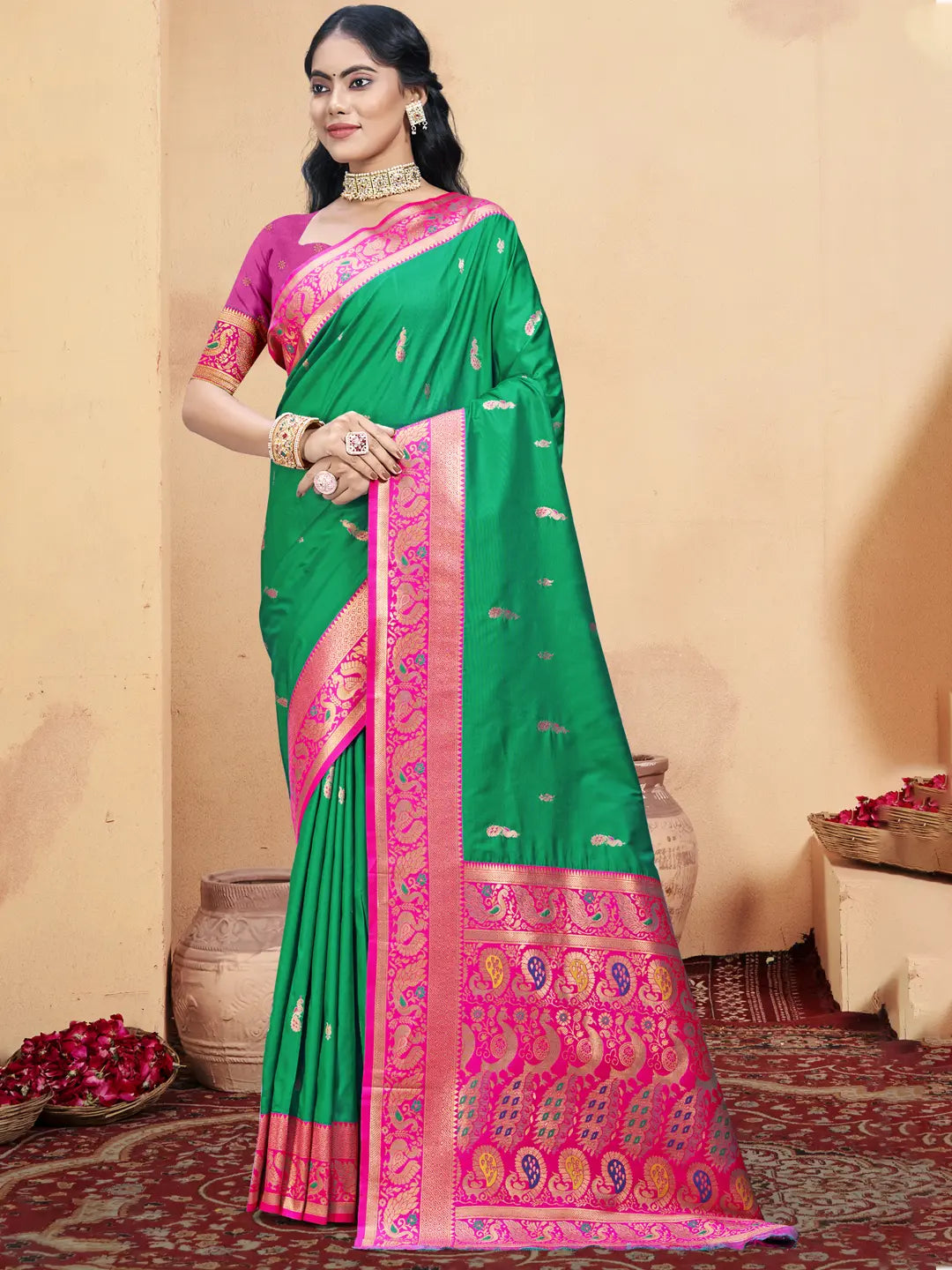 Teal Green Silk Saree