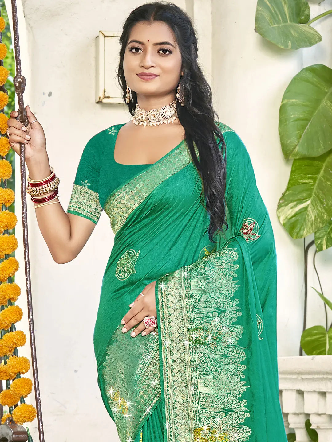 Teal Green Silk Saree