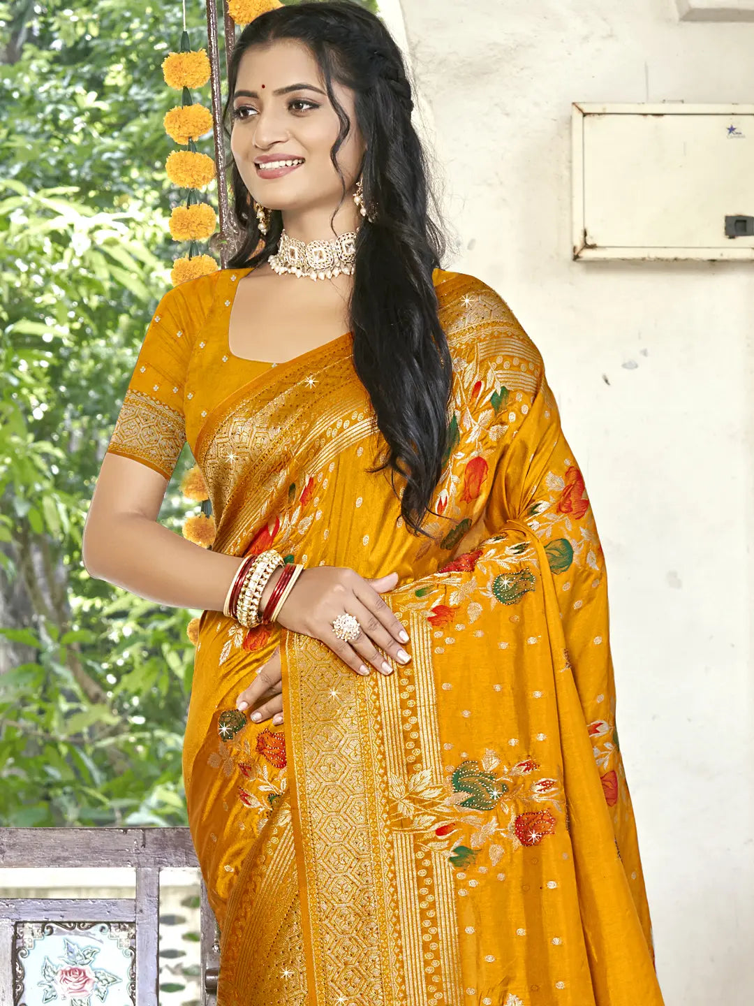 Mustard Yellow Silk Saree