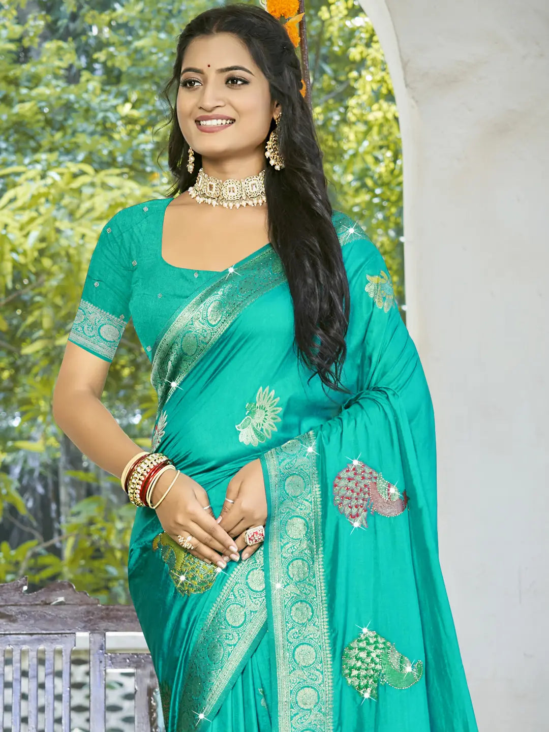 Turquoise Blue Silk Saree