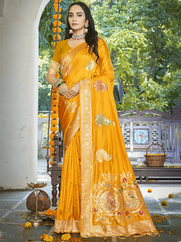 Mustard Yellow Silk Saree